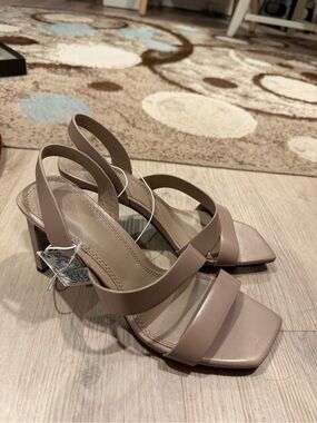 H&M Blush Nude Strappy Block Heel Sandals